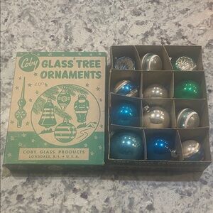 Coby Glass Tree Ornaments Set of 12 vintage 1940 Christmas decor in original box